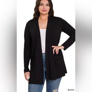 New!Plus Size Women's Black Open Front Slouchy Pocket Cardigan Sizes 1X 2X 3X
